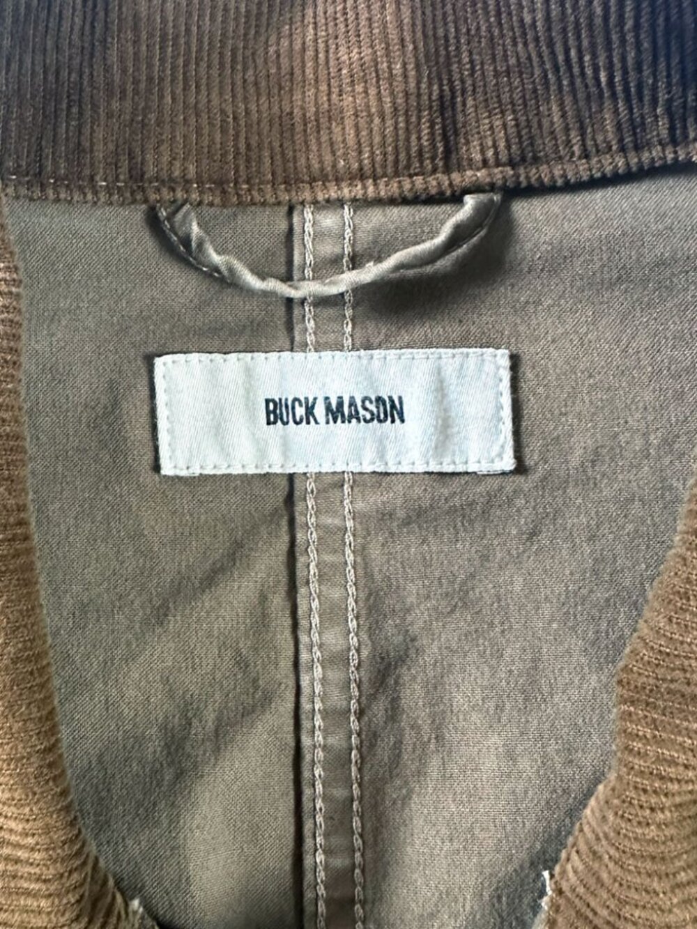 Buck Mason Craftsman Canvas Field Jacket XL Olive Green Corduroy Chore Coat Men - Picture 6 of 9